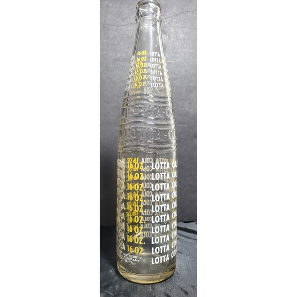 Vintage LOTTA COLA 16oz Clear Glass ACL Soda Bottle Yellow White Lettering - Picture 12 of 16